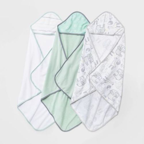 Baby 3pk Little Peanut Hooded Bath Towel - Cloud Island™ Mint Green