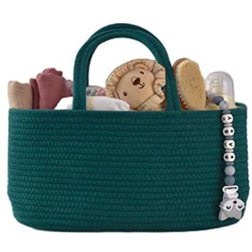 Baby Diaper Caddy Organizer for Girl Boy Rope Nursery Storage Bin Basket Portable Holder Tote Bag for Changing Table Car Travel Baby Shower Gifts Newborn Essentials Registry Must Have Items Dark Green