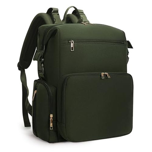 CEI-CEI Neoprene Diaper Bag Backpack with Insulated Pockets, Large Newborn Baby Maternity Bags Travel Tote with Changing Pad (Army Green)