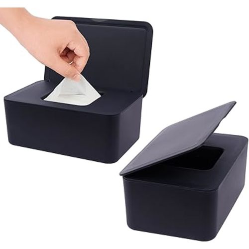2 Pack Wipes Dispenser, Wipe Holder for Baby & Adult, Seposeve Refillable Wipe Container, Keeps Wipes Fresh, Far from Dirty Wipes, Easy to Open/Close Wipes Pouch Case. (2 Black)