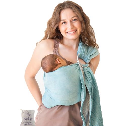 Baby Sling Carrier – Breathable 100% Cotton Wrap for Infant Support, Ring Sling Baby Carrier – Grey Turquoise Adjustable Muslin Fabric – Soft Chest Hold for Travel