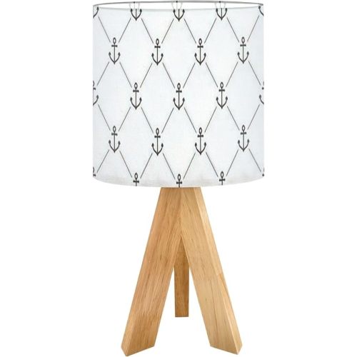 Cute Kids Bedside Desk Table Lamp Anchor seamless boat pirate helm maritime Nautical sea ocean repeat Children Nightstand Lamp, Tripod Small Night Lights Linen for Nursery Room Bedroom Dorm Decor