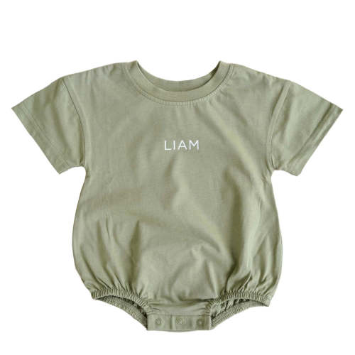 Personalized Short Sleeve Bubble Romper in Earthy Neutrals Colors | Caden Lane