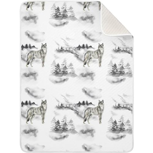 Ollabaky Forest Wolf Animal Baby Blanket for Boys Girls Cotton Throw Blanket Swaddle Blanket for Crib Stroller Nursery Receiving Blanket Infant Toddler Unisex 30"x40"