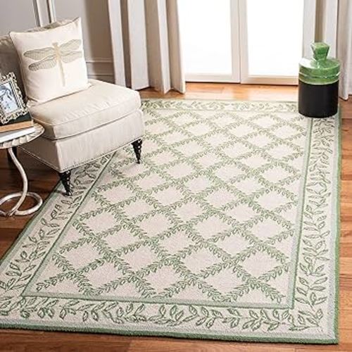 SAFAVIEH Chelsea Collection Area Rug - 5'3" x 8'3", Ivory & Light Green, Hand-Hooked French Country Wool, Ideal for High Traffic Areas in Living Room, Bedroom (HK230B)