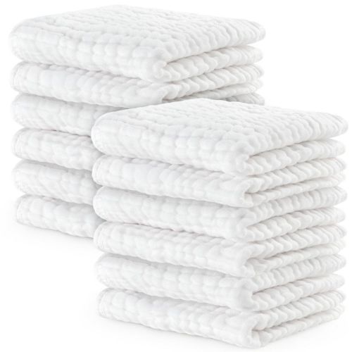Baby Washcloths Muslin Cotton, Large 10”x10” by Comfy Cubs (White, Pack of 10)