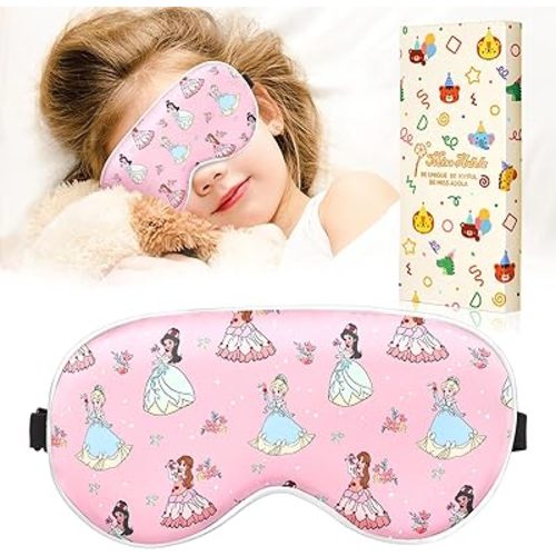 Miss Adola Sleep Mask for Kids - Cute Cartoon Silk Eye Mask for Sleeping with Adjustable Strap Soft Smooth Light Silk Kids Eye Cover for Boys Girls Teens, Flower Girl