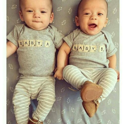 Scrabble tiles TWIN "Double Score Baby A and Baby B" Bodysuits (gift for TWINS) Onesies® for twins