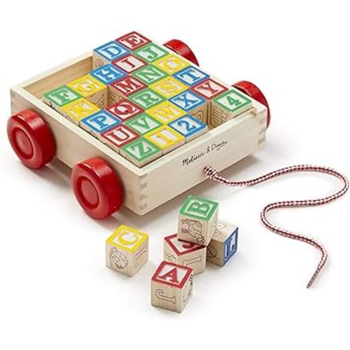 Melissa & Doug Classic ABC Wooden Block Cart Educational Toy With 30 1-Inch Solid ABC Wood Blocks For Toddlers Ages 2+