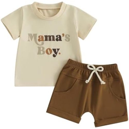 Karwuiio Toddler Baby Boy Summer Outfit Short Sleeve T-Shirt Tops Elastic Waist Shorts Set Baby Boys Clothes