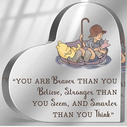 Winnie Inspirational Quotes Winnie Decor, You Are Braver Than You Believe Sign, Winnie Motivational Encouragement Gifts for Women Friends Coworkers Bestie, Desk Table Decor for Girls