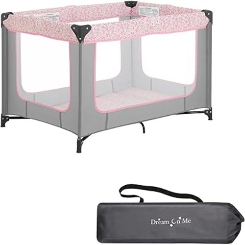 Dream On Me Zodiak Portable Playard in Grey and Pink, Lightweight, Packable and Easy Setup Baby Playard, Breathable Mesh Sides and Soft Fabric - Comes with a Removable Padded Mat