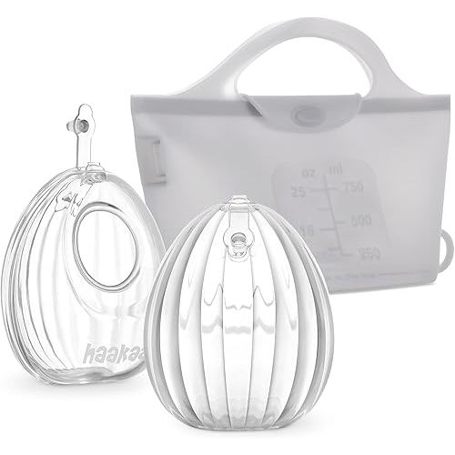haakaa Wearable Silicone Breast Pump with Steriliser Bag, 2-in-1 Hands-Free Passive Breast Milk Catcher for Nursing Mom, Breastfeeding Essentials, 2-Pack 75ml Pumps & 1 Steriliser Bag