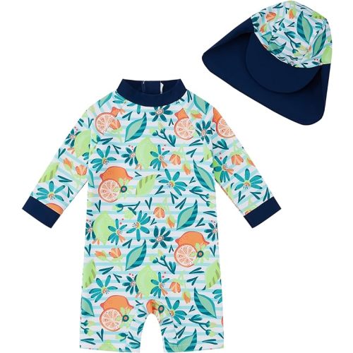 upandfast Baby/Toddler Swimsuit UPF 50+ Sun Protection One Piece Zipper Bathing Suit with Sun Hat Infant Beach Swimwear - Lemon - 6-9 Months