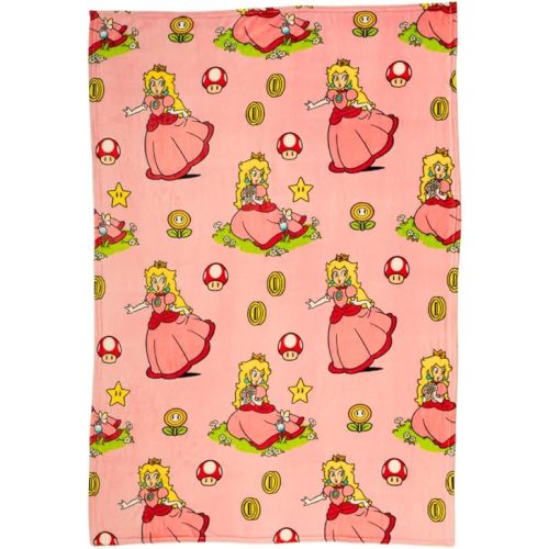 Nintendo Super Marios Bros. Princess Peach Girl Bedding Super Soft Silk Touch Throw, 46 in x 60 in, (Officially Licensed Product)