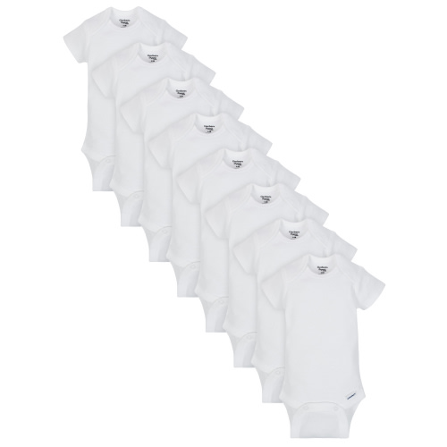 Gerber Baby Boy, Baby Girl, Unisex 100% Cotton Rib Shortsleeve White Bodysuits, 8-Pack, Newborn-24 Months