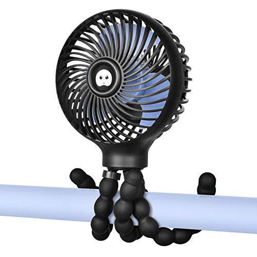 WiHoo Mini Handheld Stroller Fan,2600mAh Personal Portable Baby Car Seat Fan with Flexible Tripod Fix on Stroller,USB or Battery Powered Desk Fan Adjustable 3 Speeds for Camping