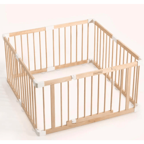 HARPPA Wooden Baby Gate Playpen | Non-Toxic Foldable DIY Adjustable Play Yard for Infants & Toddlers – Natural Finish Baby Fence for Small & Large Spaces