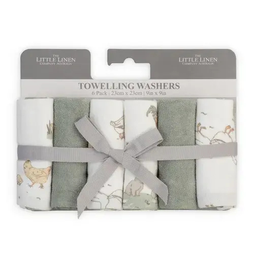 The Little Linen Co. Towelling Wash Cloth Farmyard Lamb 6 Pack | Baby Bunting AU