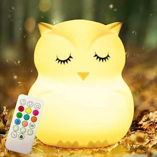 LED Night Light for Kids Cute Sleepy Owl Bedside Lamps - Convenient for Reading & Soothe Baby to Sleep Training Nursery Lights Up Toddler Bed Room Dimming & Timer &Rechargeable Decor Gifts for Women