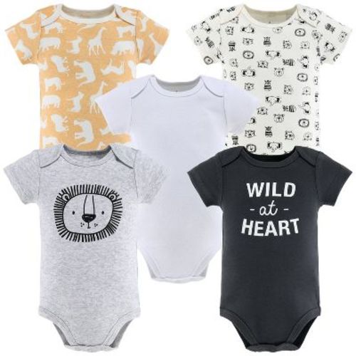 The Peanutshell Baby Boy Or Girl Short Sleeve Bodysuits, 5-pack, Safari Animals, 12-18 Months