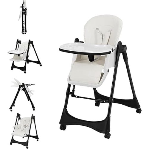 6-in-1 High Chair | Convertible Baby High Chair for Newborn to Toddler | Easy-Clean, Foldable & Adjustable with Removable Tray, Black White