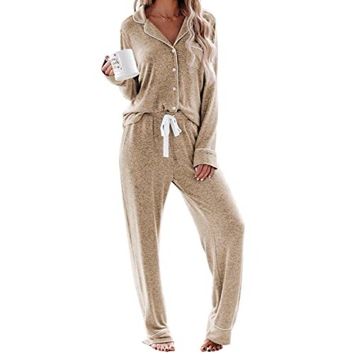 Aamikast Women's Pajama Sets Long Sleeve Button Down Sleepwear Nightwear Soft Pjs Lounge Sets