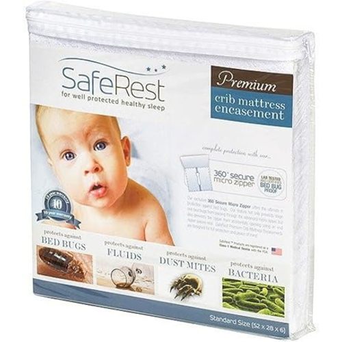 SafeRest Zippered Mattress Protector - Premium 6 Inch Waterproof Mattress Cover for Bed - Breathable & Noiseless Washable Mattress Encasement - Crib
