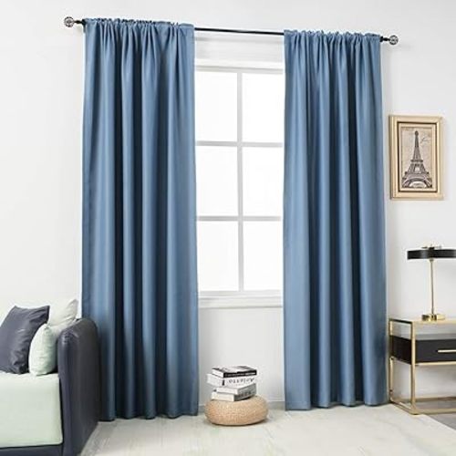 DUALIFE Dusty Blue Blackout Curtains for Bedroom Small Windows - 120 Inch Length Rod Pocket Thermal Insulated Block Out Soundproof Curtains for Living Room Set of 2 Panels (Light Dusty Blue 54x120)