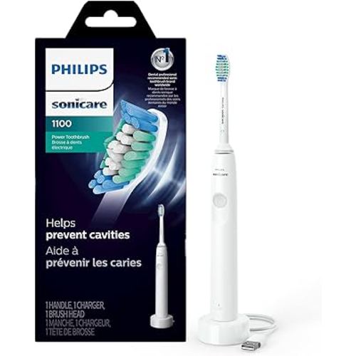 PHILIPS Sonicare 1100 Power Toothbrush, Rechargeable Electric Toothbrush, White Grey HX3641/02