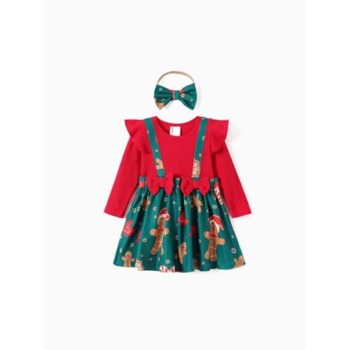 PatPat Christmas Baby Girl Sweet Fabric Stitching Dress