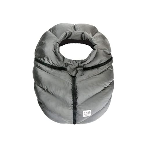 7AM Infant Car Seat Cover - Winter Puffy Cover with Center Zipper for Baby Boys & Girls, Lightweight, Windproof & Water-Repllent Outer Shell, Universal Fit for Infant Car Seat | (0-12M) - Metallic Grey