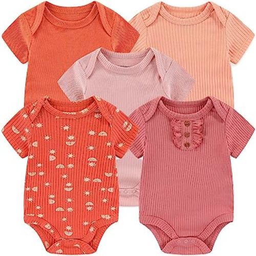 Kiddiezoom newborn Baby Unisex Cotton One-Piece Bodysuits Baby Gift 5-pack Baby clothes