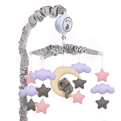 Baby Crib Mobile with Elephants, Clouds and Stars,Baby Mobile Musical Crib Mobile Music Box with 12 Lullabies (Elephant Baby Mobile)