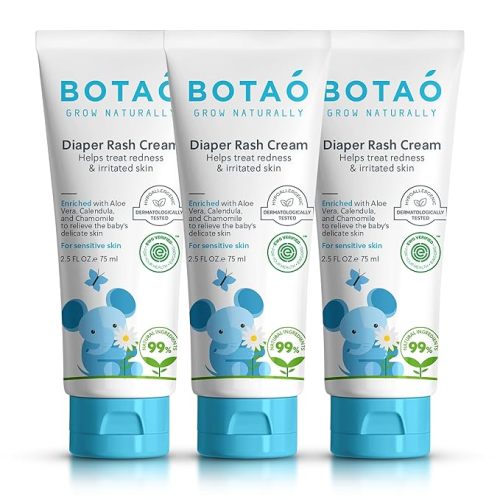 Baby's Natural Diaper Cream | Organic Diaper Cream EWG Verified | Naturally Soothes Baby Rashes | Baby zinc Ointment Natural | For Sensitive Skin with Aloe Vera & Calendula, 2.5Oz (3 Pack)