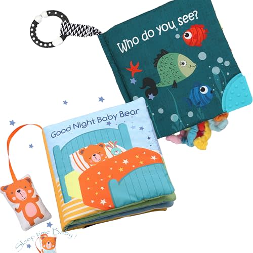 Fish Baby Crinkle Books with Teddy Bear Book Toys for Newborn Babies Infants 0-6, 6-12 and 12-18 Months, Books for 1 Year Old