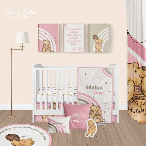 Winnie the Pooh Crib Bedding Set, Girl Crib Bedding, Winnie the Pooh Nursery, Pooh Crib Bedding Set, Personalized Pooh blanket