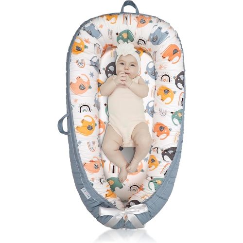 Baby Lounger Large Size, Cotton Breathable Baby Lounger Pillow Cover Waterproof, Infant Lounger for Travel, Grey Protable Cosleeper, Ultra Newborn Gifts