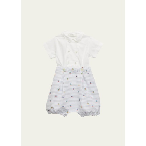 Boy's Multicolor Sailboat Printed Shortall, Size 6M-24M