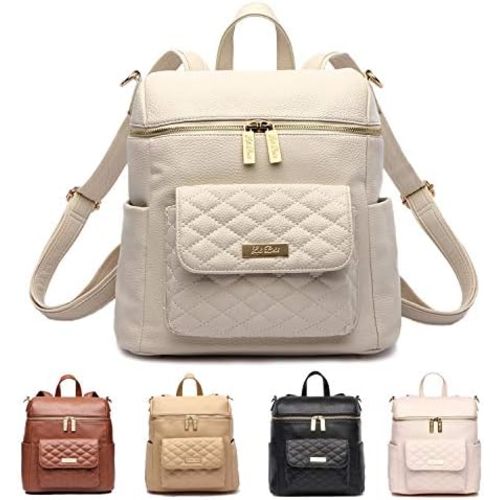 Petit Monaco Diaper Bag Backpack by Luli Bebe - Chic Vegan Leather Diaper Bag Backpack with Luxury Quilted Gender Neutral Design, Stroller Straps, Messenger Strap (Pearl White)