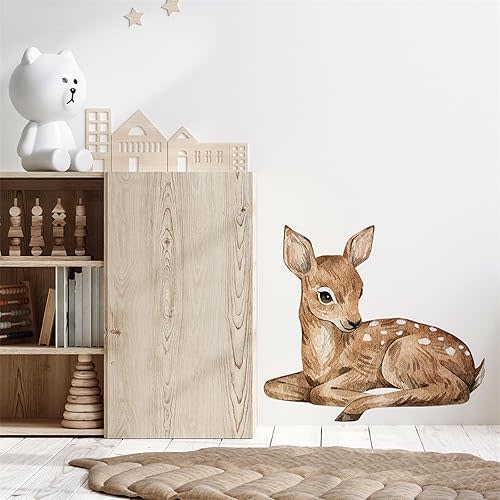 Cute Fawn Deer Wall Stickers, sacinora Cartoon Animal Wall Decals Removable Vinyl Peel and Stick for Living Room Bedroom Kids Baby Nursery Playroom Decorations