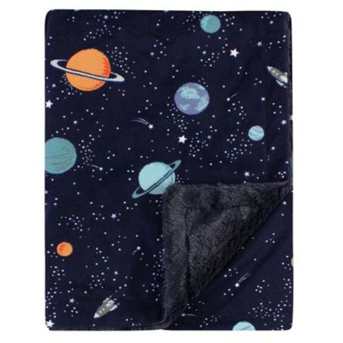 Hudson Baby Plush Blanket With Furry Binding And Back, Space, One Size