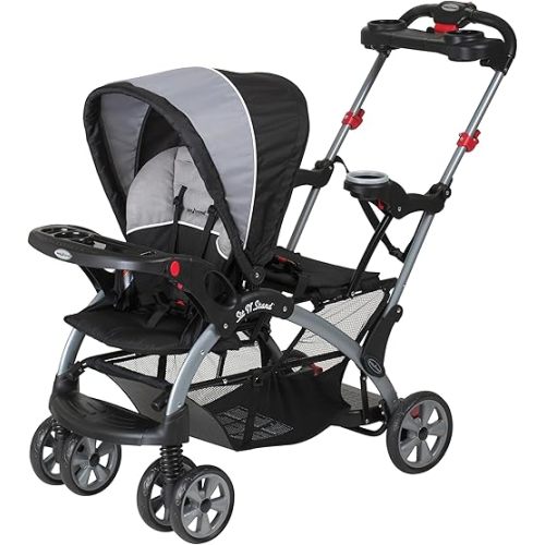 Baby Trend Sit N' Stand Children Kids Lightweight Foldable Portable Dual Front and Back Seat Ultra Stroller with Parent and Child Tray, Phantom