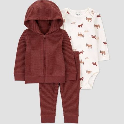Carter's Just One You® Baby Boys' 3pc Thermal Wilderness Animals Sweatshirt & Pants Set - Brown