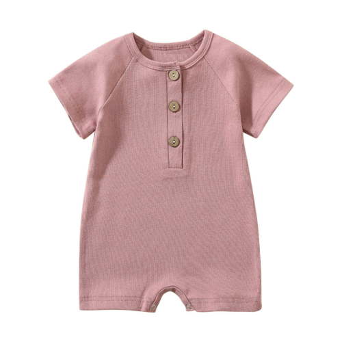 AherBiu Baby Girls Boys Rompers Short Sleeve Newborn Infant Ribbed Button Crewneck Summer Short Jumpsuits Overalls