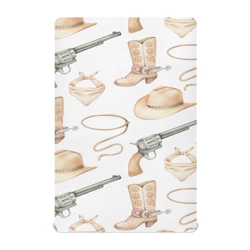 Western Cowboy Hat Print Crib Sheets for Boys Girls Pack N Play Sheet Soft Breathable Mini Crib Sheets 39" x 27"