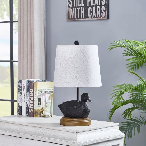 21"H Black Resin Duck Table Lamp With Shade - 12" x 12" x 21"