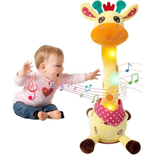 MIAODAM Dancing Giraffe Singing 10 Children's Song, Stuffed Baby Toy Repeats What You Say, Colorful Glowing Giraffe Plush Interactive Toys
