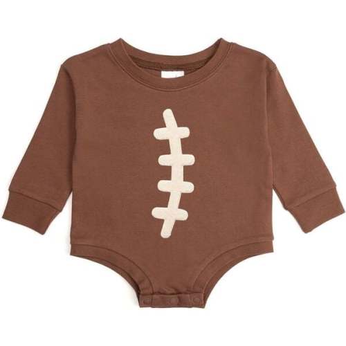 Football Lace Patch Long Sleeve Romper, Mocha