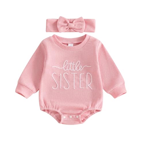 Newborn Baby Girl Fall Outfit Romper Jumpsuit Infant Waffle Clothes | Letter Embroidery Cute Long Sleeve Round Neck Bodysuit